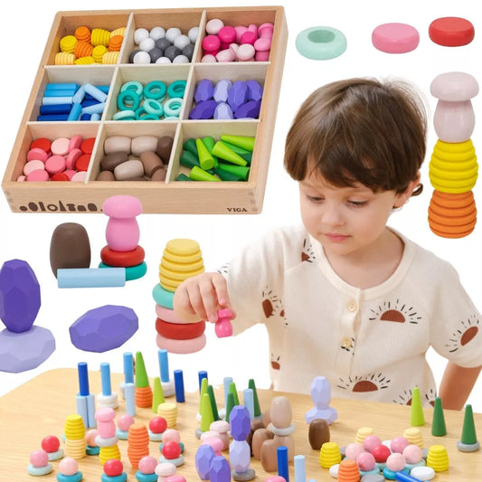 VIGA „Nature Treasures“ medinės kaladėlės – Montessori dėlionė