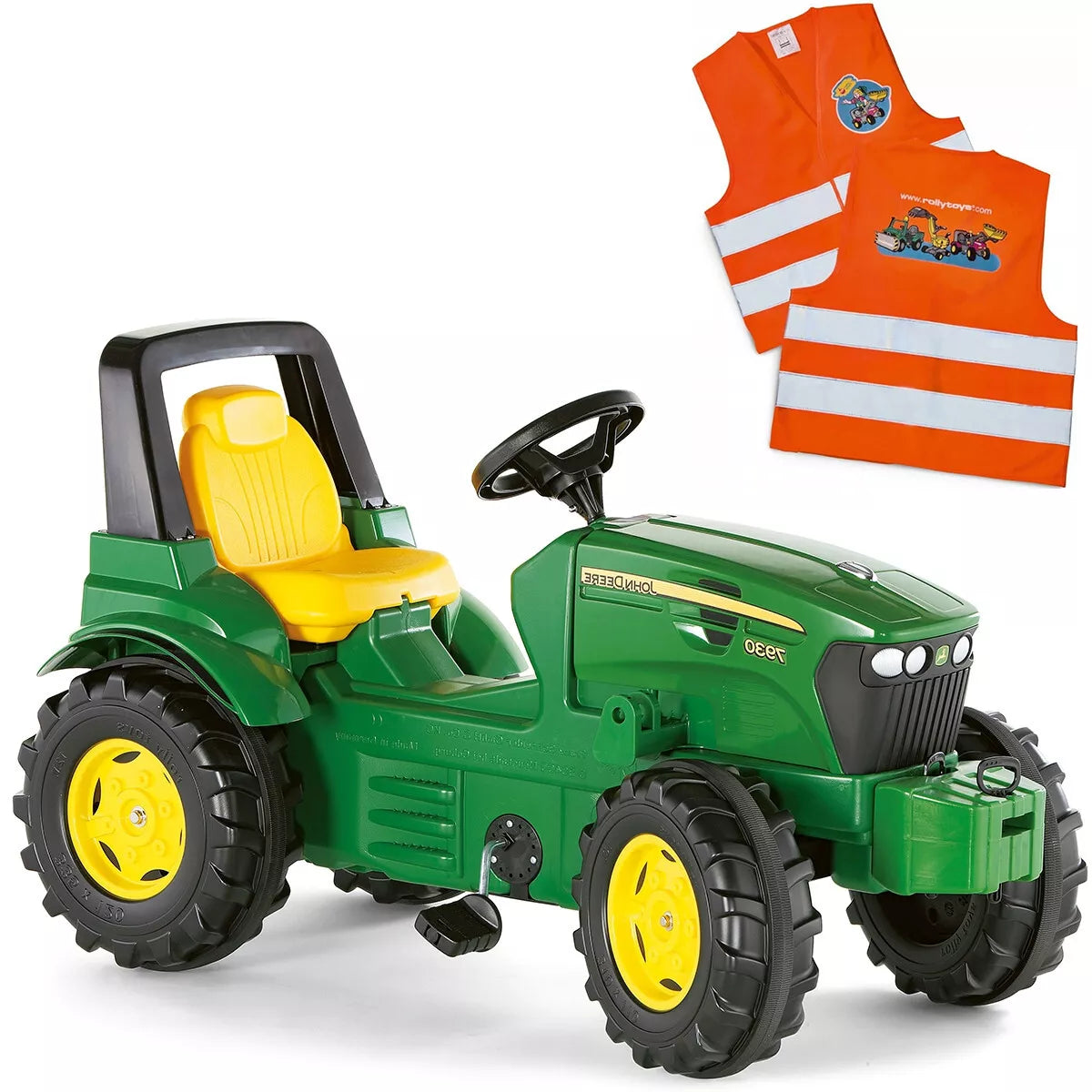 ROLLY TOYS John Deere pedalinis traktorius + atšvaitinė liemenė vaikams (dovana)