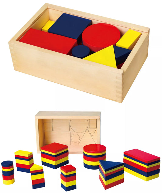 Viga Toys Montessori medinės Dieneso kaladėlės – geometrinės figūros