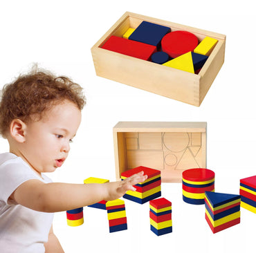 Viga Toys Montessori medinės Dieneso kaladėlės – geometrinės figūros