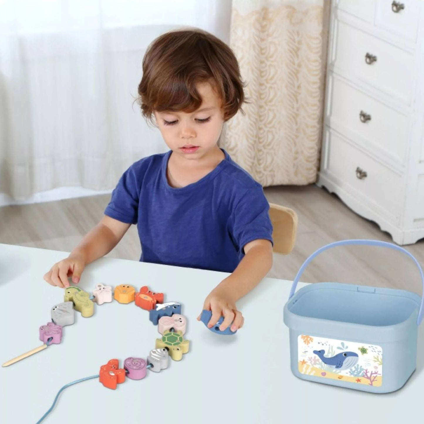 TOOKY ŽAISLAS Medinis jūrų žaislų rinkinys balansavimo bokšto žvejybos figūrėlės 23 vnt