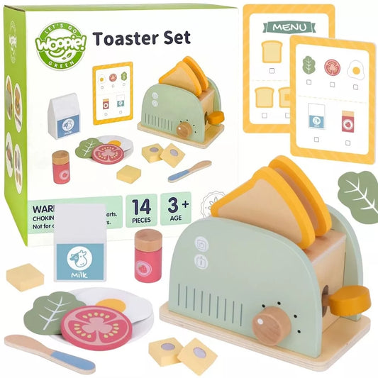 WOOPIE GREEN Medinių skrudintuvų pusryčių rinkinys su priedais 14 vnt.