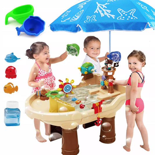 WOOPIE 2 viename vandens stalas, piratų laivo smėlio dėžė su XL skėčiu ir burbulų aparatu