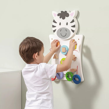 VIGA medinė zebro manipuliacinė lenta FSC Montessori sertifikatas