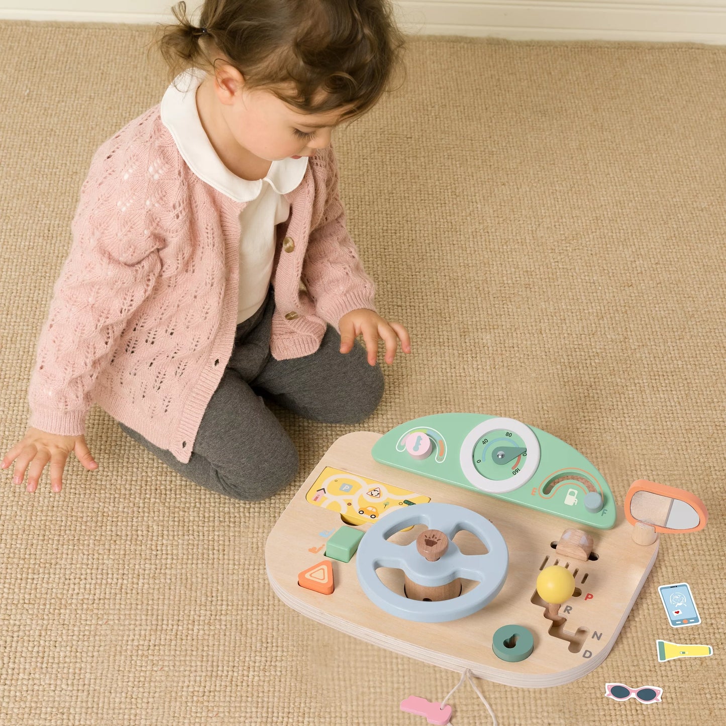 CLASSIC WORLD Medinė manipuliavimo lenta Daugiafunkcis motorizuotas vairas