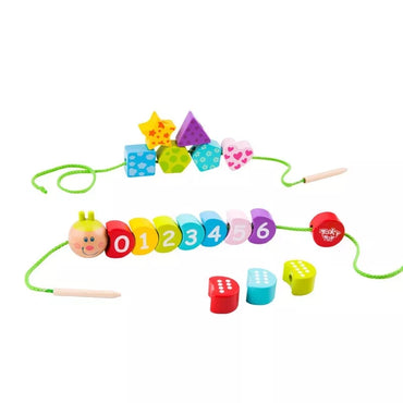 TOOKY TOY mediniai siūlo vėrimo kaladėlės vikšrui, mokantis skaičiuoti, 20 vnt.