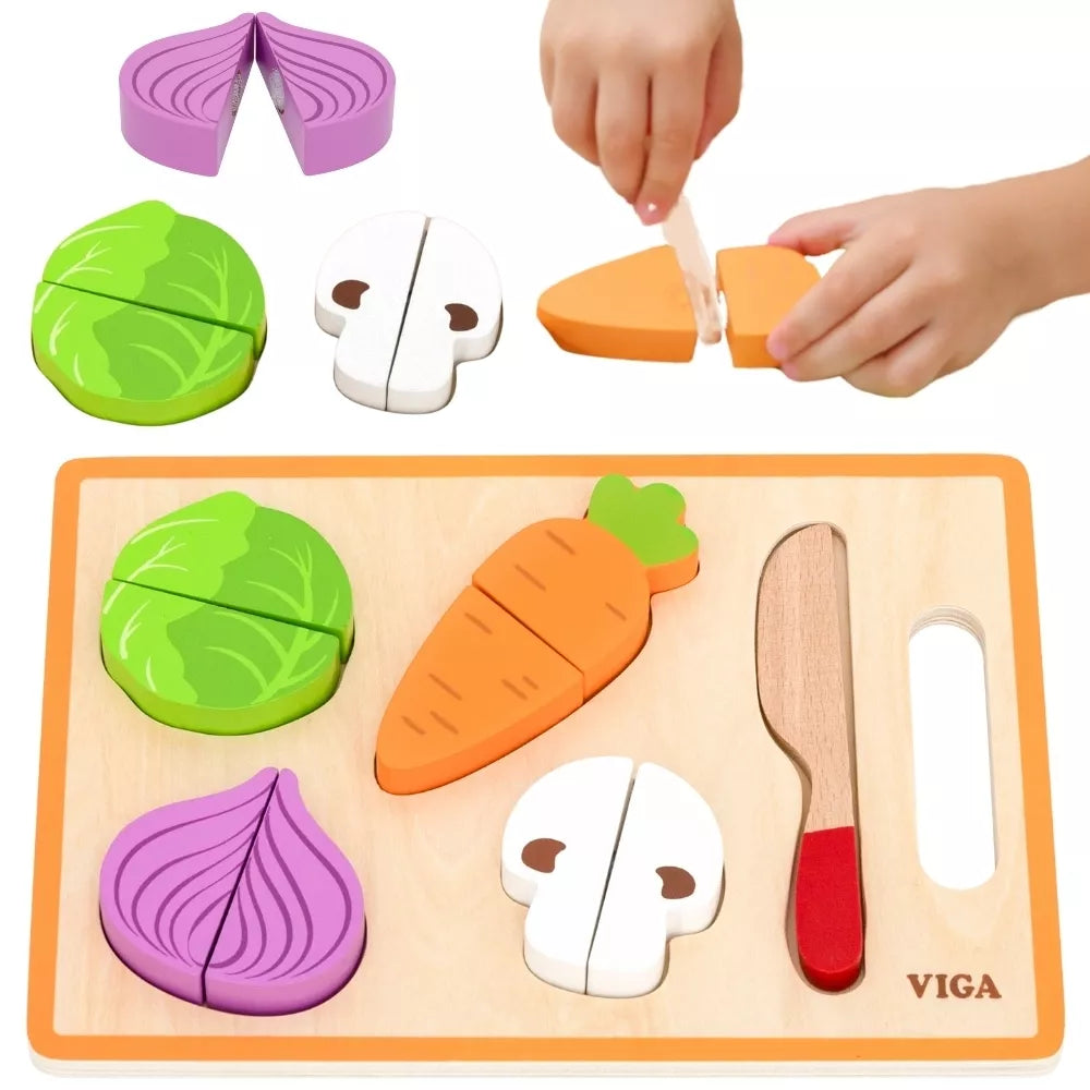 VIGA Mediniai Montessori Švietimo Dėlionė Pjovimo Daržovės