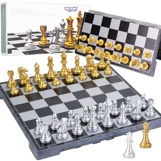 WOOPIE Magnetiniai šachmatai Nešiojami Auksiniai Sidabriniai