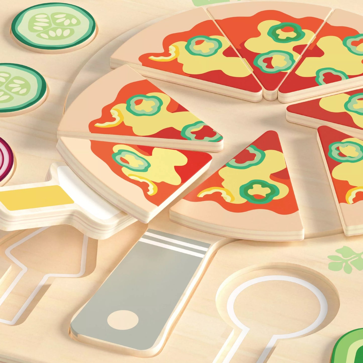 Medinė dėlionė „Pizza Puzzle Board“ su ingredientais (22 vnt.)