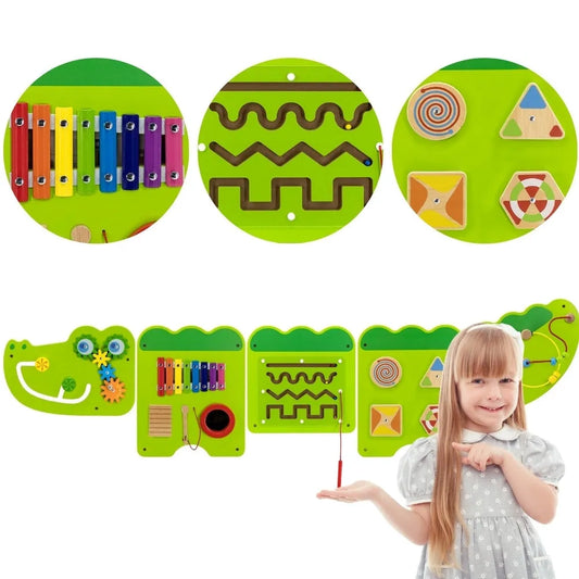 VIGA medinė manipuliacinė sensorinė lenta „Krokodilas“ Montessori