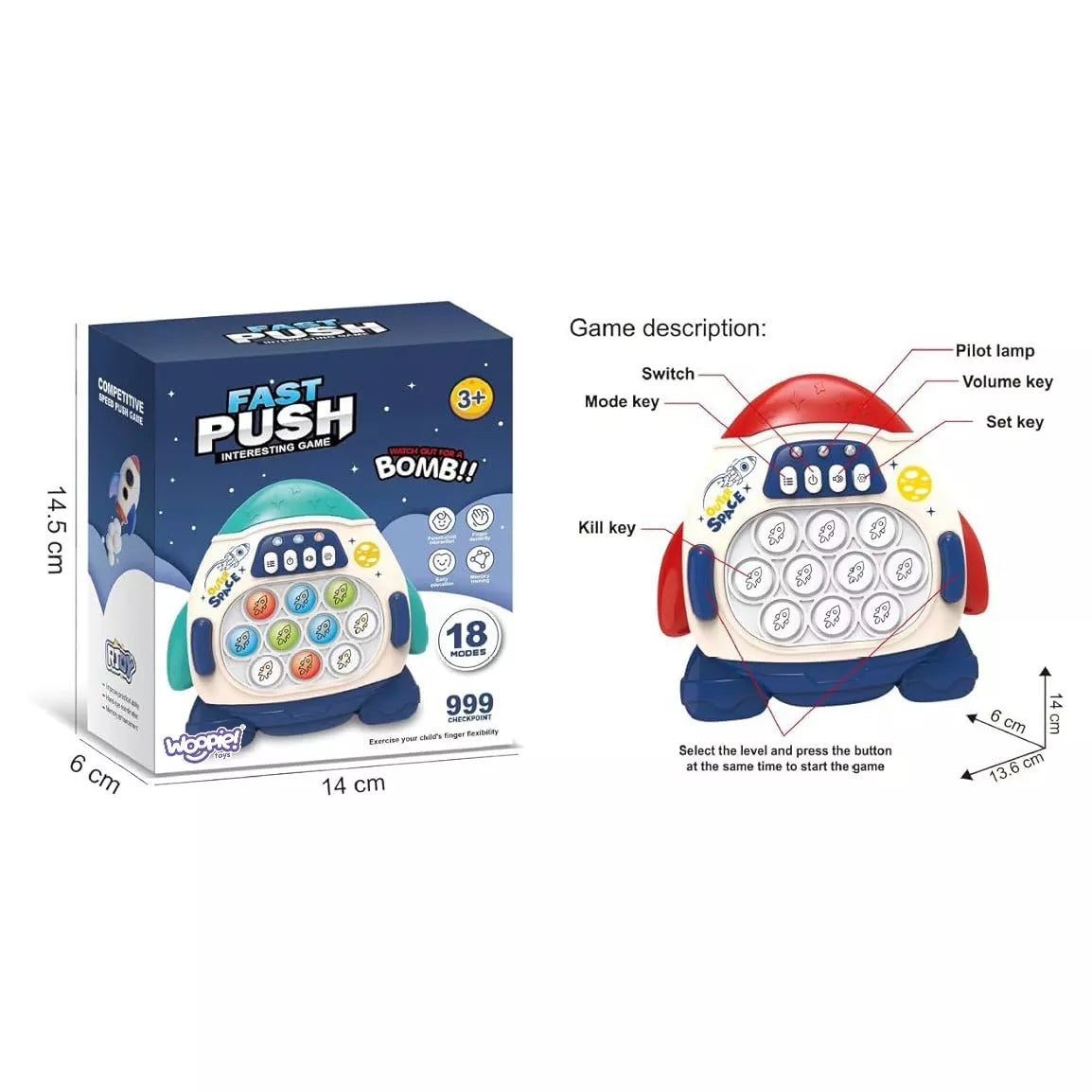 Woopie interaktyvus POP IT „Raketa“ – sensorinis žaidimas su 18 režimų