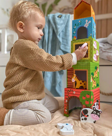 WOOPIE GREEN Dėlionė „Ūkis“ – Dėžutės su Gyvūnėliais, 10 dalių