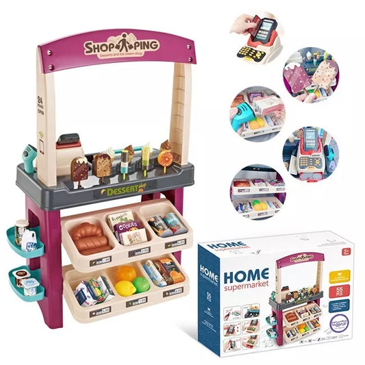 WOOPIE parduotuvėlė–supermarketas su ledais ir saldumynais, šviesos ir garsai + 55 priedai