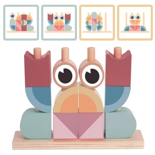 TOOKY TOY medinis krabo dėlionės kaladėlių rinkinys, pastelinės spalvos