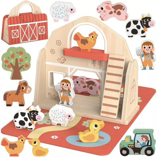 Tooky Toy „Mano Pirmoji Ferma“ – medinis rinkinys su figūrėlėmis (11 vnt.)