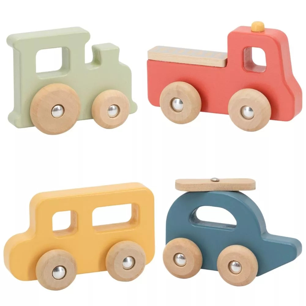 VIGA Medinių spalvingų transporto priemonių rinkinys 4 vnt. iš PolarB serijos