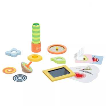 CLASSIC WORLD Optinių eksperimentų sensorinis rinkinys pojūčių lavinimui, 16 vnt.