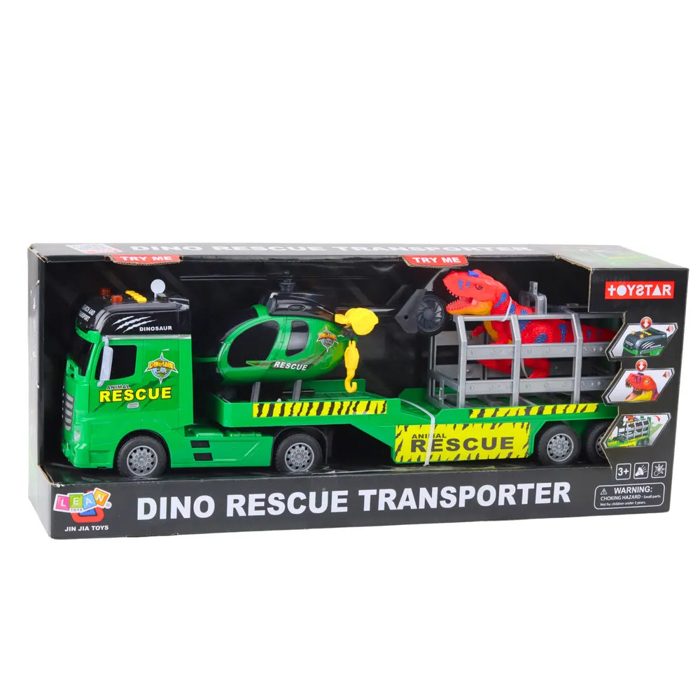 Gelbėjimo sunkvežimis su sraigtasparniu ir dinozauru, šviesos + garsai