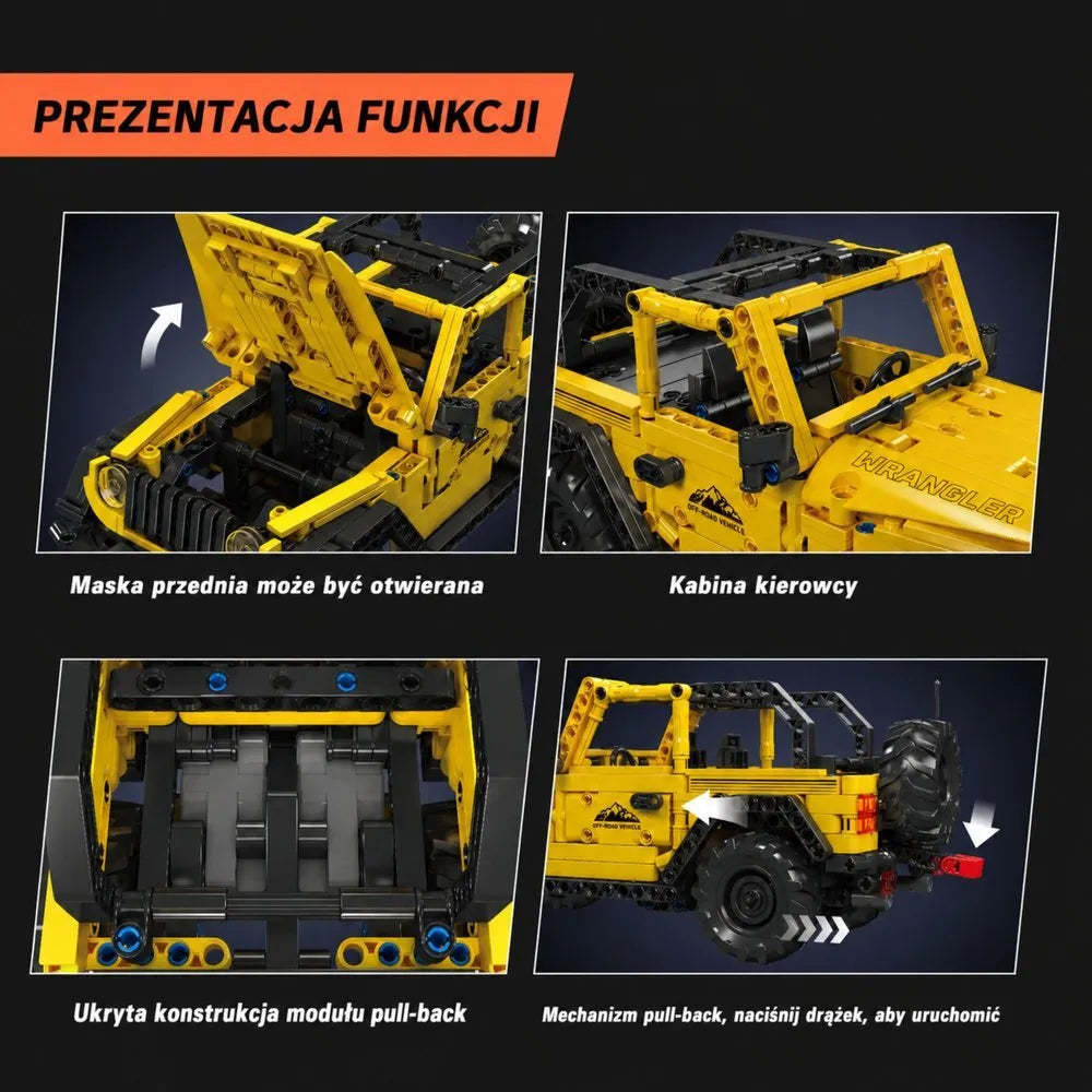 Geltonas bekelės automobilio konstruktorius iš 746 detalių