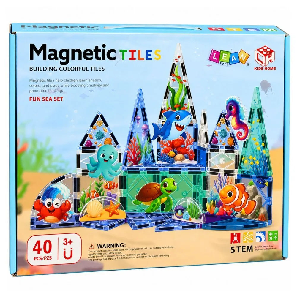 Magnetinių blokelių rinkinys – Jūrų gyvūnai (STEM), 40 dalių