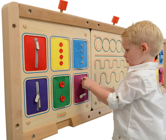Masterkidz medinė edukacinė lenta „Užtrauktukai, sagos ir spaudės“