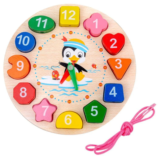Medinis edukacinis laikrodis su kaladėlėmis – 17.5 × 17.5 cm