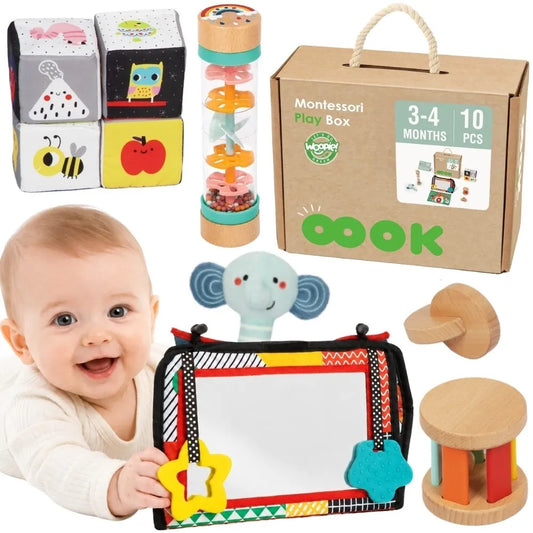 Montessori XXL 6in1 sensorinis rinkinys kūdikiams (3–4 mėn.) – pirmieji atradimai per pojūčius