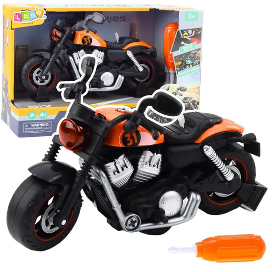 Oranžinis sukamasis motociklas su šviesomis