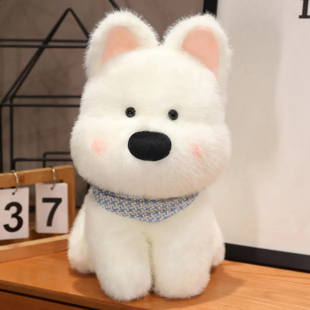 Pliušinis baltas šuniukas su šalikėliu 33 cm
