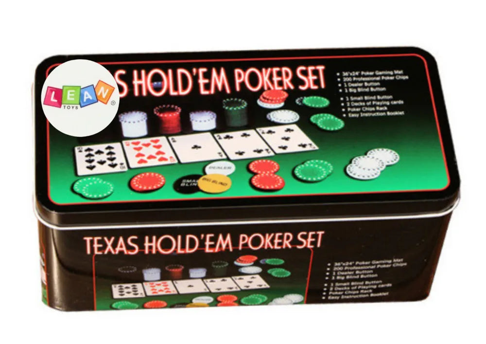 Pokerio rinkinys – 2 kortų kaladės, žetonai, 90×60 cm žaidimo kilimėlis