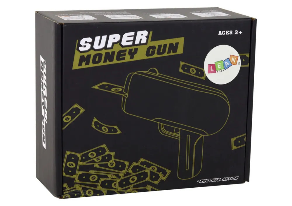 Raudona Money Gun pinigų šaudyklė – su banknotais