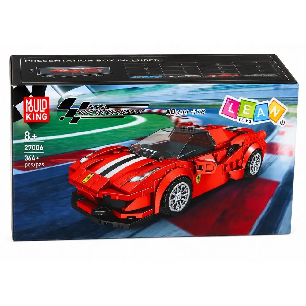 Raudonas sportinis automobilis iš 364 detalių
