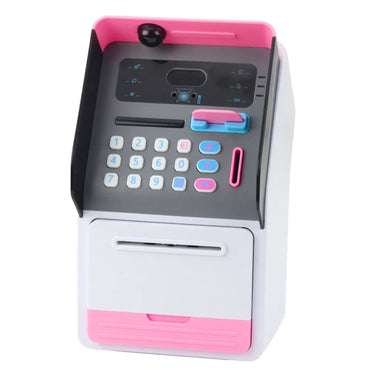 Rožinis žaislinis ATM seifas su PIN