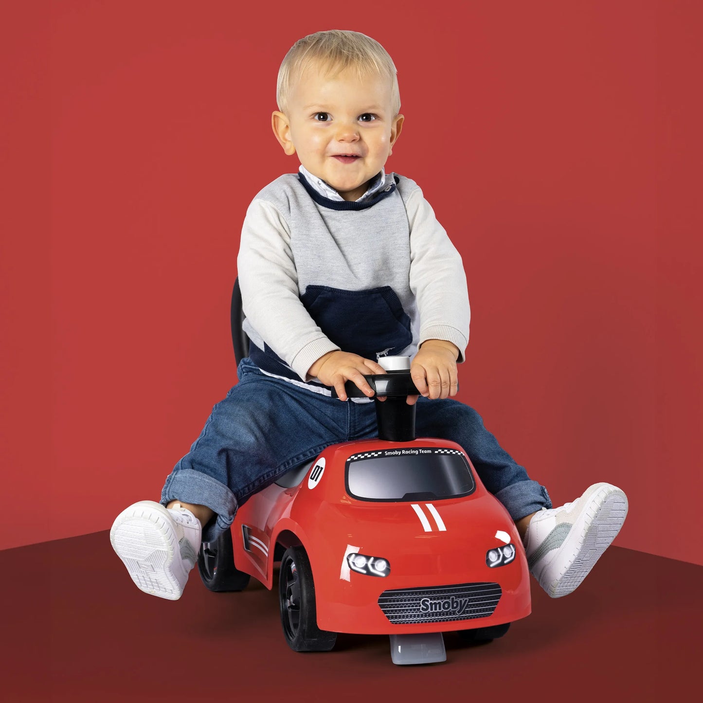 Smoby Ride‑On raudona važiuoklė su klaksonu ir daiktadėže