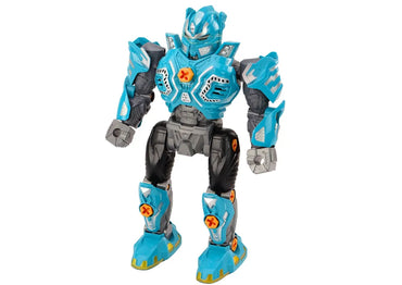 Sukamas robotas su ginklu, grąžtu ir atsuktuvu