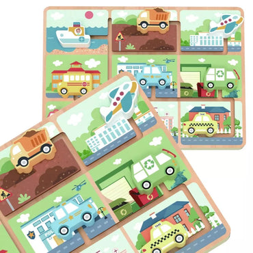 TOOKY TOY medinė transporto priemonių dėlionė