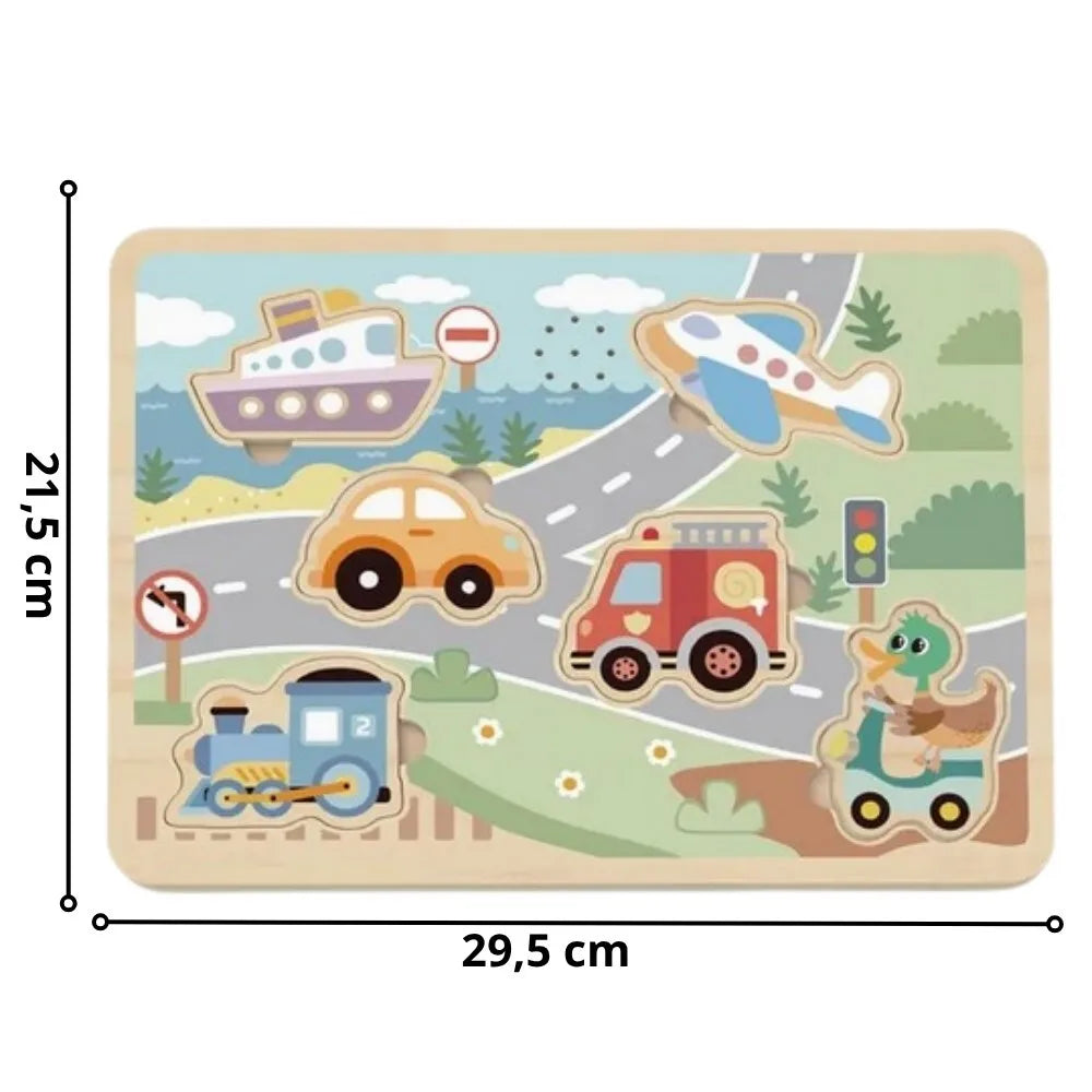 Tooky Toy medinė interaktyvi traukinio dėlionė – 6 el.