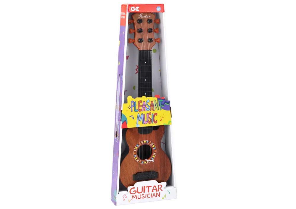 Vaikiška medinė žaislinė gitara, ruda, su brauktuku