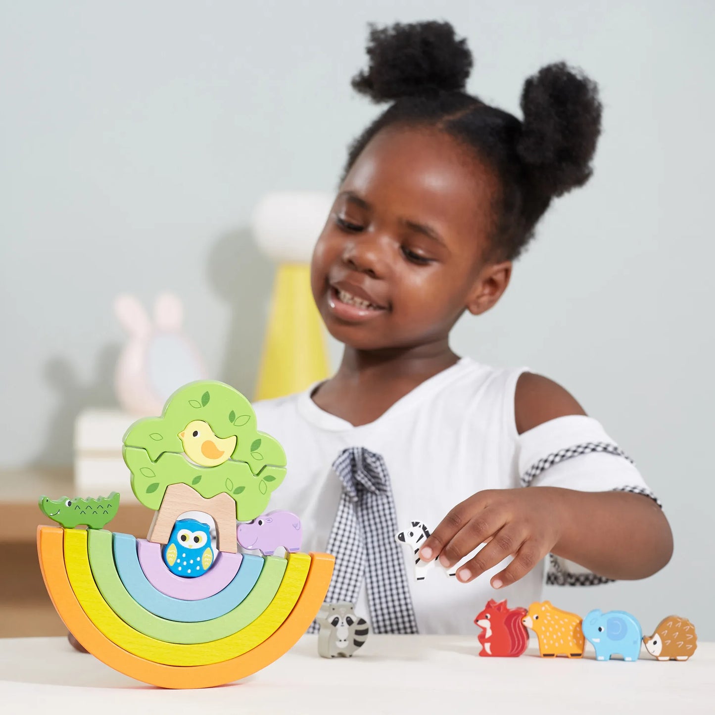 VIGA medinė vaivorykštės dėlionė – kūrybinės Montessori kaladėlės