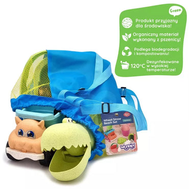 Smėlio rinkinys su kibirėliu, kastuvėliu ir kuprinė