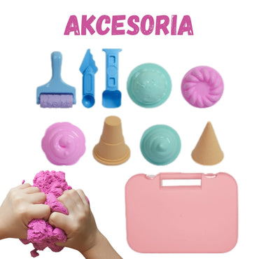 „WOOPIE“ kinetinio smėlio rinkinys „Ledai lagamine“ 1 kg + priedai