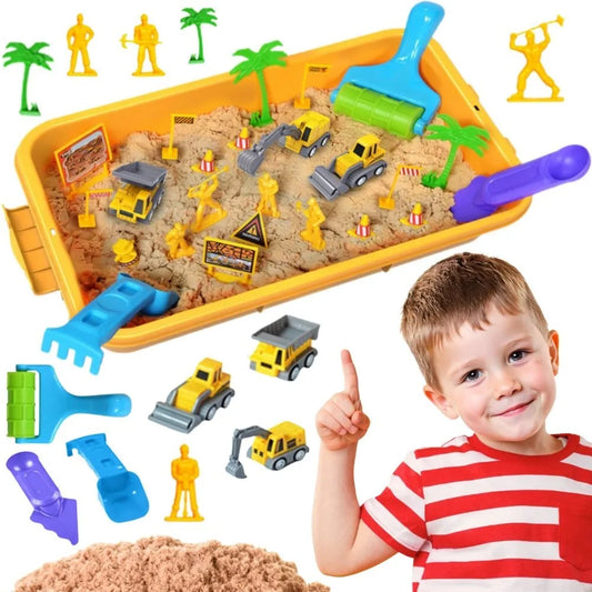„WOOPIE“ kinetinio smėlio rinkinys „Statybų aikštelė lagamine“ su transporto priemonėmis, 1 kg