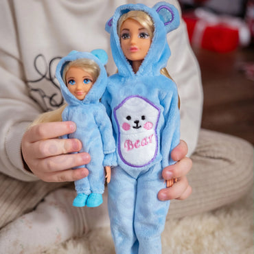 Woopie lėlių rinkinys „Mėlyni meškučiai“ – mama ir mažylis su kombinezonais