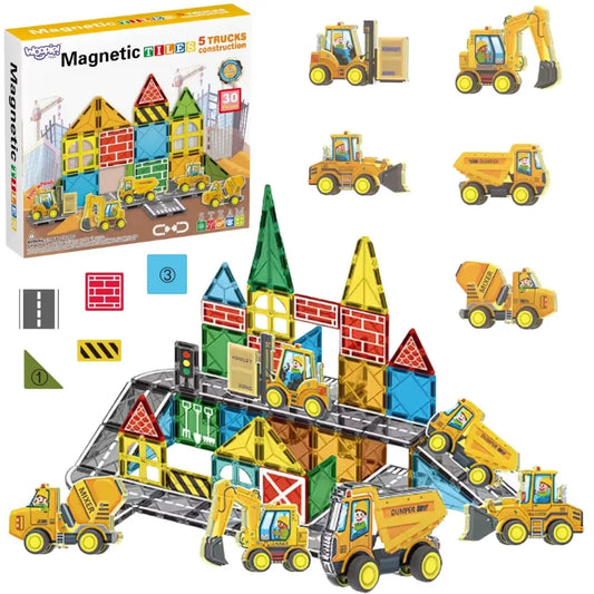 Woopie magnetinės kaladėlės „Statybinė technika“ (30 el.)