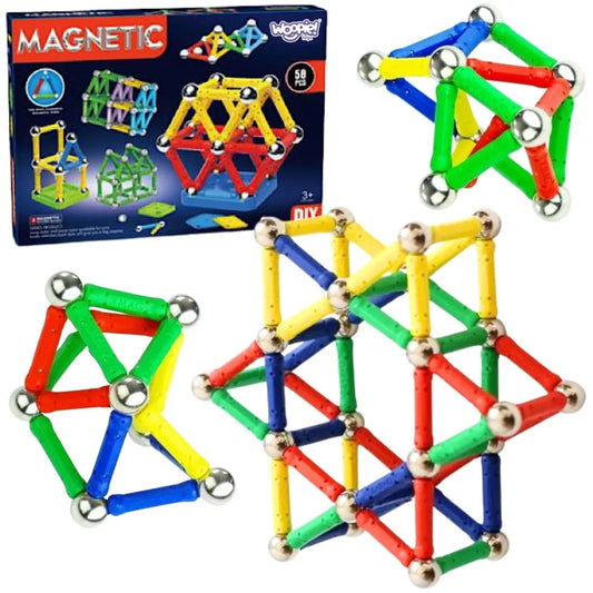 Woopie magnetinis konstruktorius „Strypai, rutuliukai ir bazės“ (58 el.)