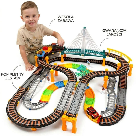 Woopie milžiniškas 2in1 traukinio ir lenktynių trasos rinkinys (192 el.)