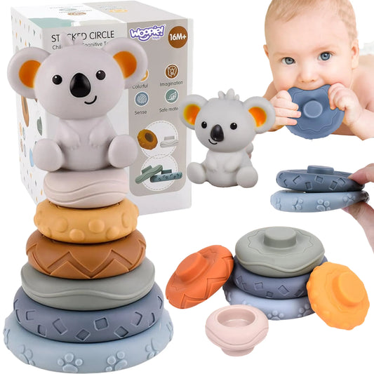 Woopie minkšta sensorinė piramidė su koala – 2in1: dėliojimas ir saugus kramtukas