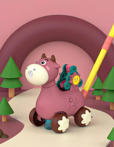 WOOPIE Pusher Fudge stumdomas žaislas su garsu ir rožiniais muilo burbulais