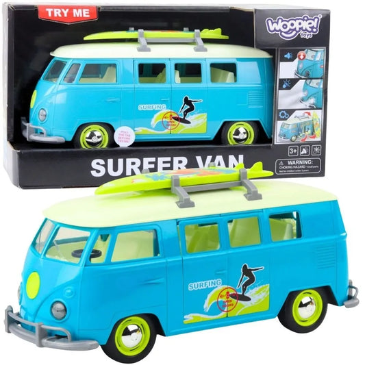 Woopie „Surfing Van“ 1:14 – retro autobusiukas su šviesomis, garsais ir banglente