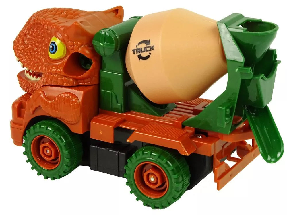 Dinozauras–betono maišytuvas su atsuktuvu – oranžinis